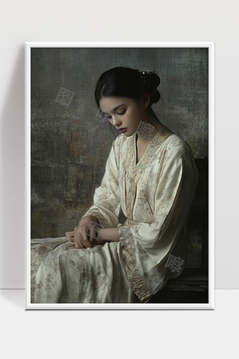 古风女子淡雅端庄静坐沉思之美
