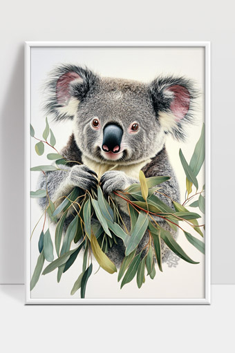 可爱考拉抱着树枝萌态十足自然生态形象