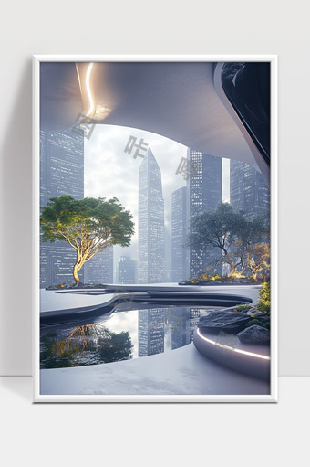 未来都市中的现代建筑与自然景观完美融合