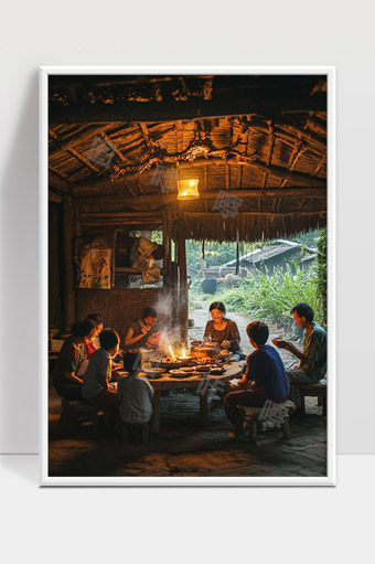 传统农家院落温馨家庭围炉夜晚团圆饭