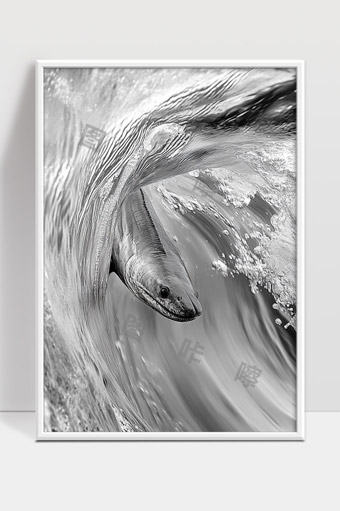 巨浪中的海蛇展现自然力量与生命之美