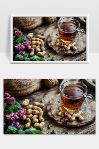 自然健康花草茶配花生坚果生活静物摆拍