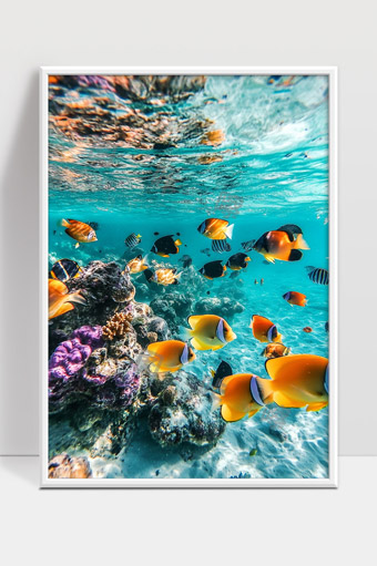 热带海洋五彩斑斓的珊瑚礁和热带鱼群