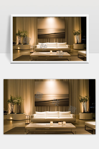 现代极简风格舒适宽敞客厅温馨灯光装饰布置