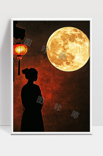 中秋佳节古风女子赏月怀古情思