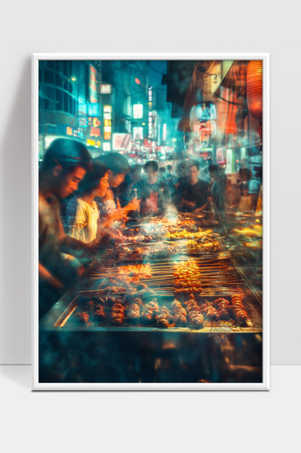 夜市烧烤摊位上的美食与市井生活场景