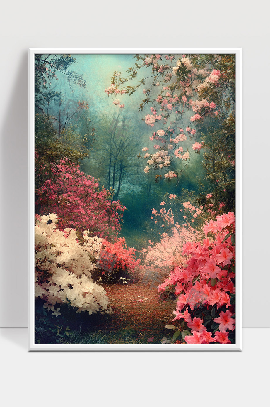 春日花园绽放五彩斑斓繁花林间小径梦幻美景