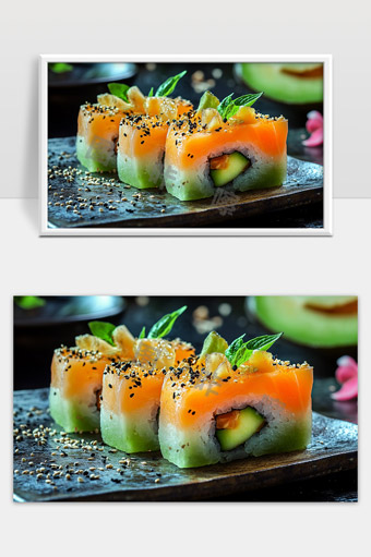 美味创意三文鱼芒果寿司清新健康美食