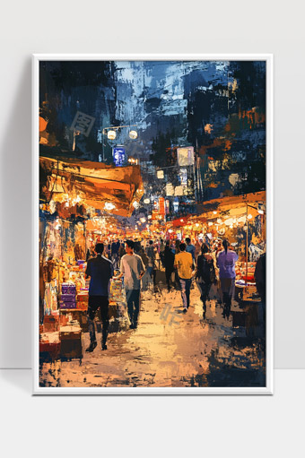 繁华夜市人潮涌动城市夜晚灯火辉煌画面