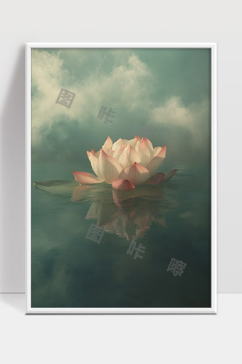 宁静湖面上的粉色莲花绽放梦幻自然美景