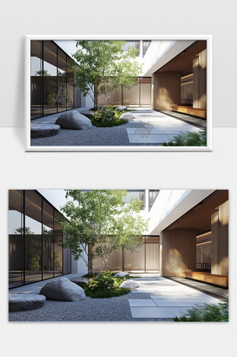 现代简约日式庭院景观设计与自然元素融合