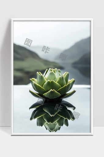 宁静湖面上的莲花与自然山水倒影美景