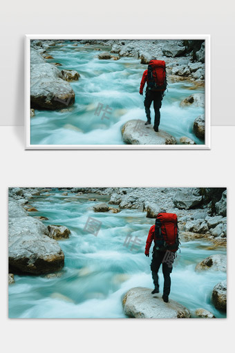 徒步穿越清澈山间溪流探索自然秘境