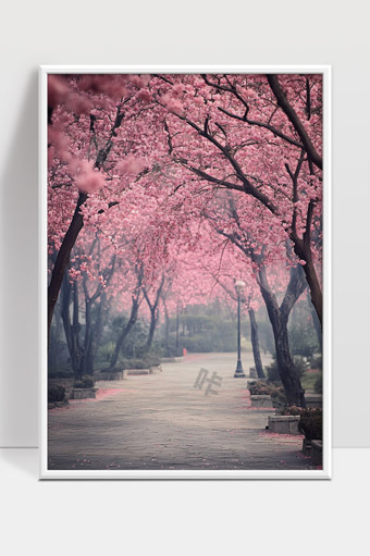 春日樱花大道绽放粉色花海梦幻景色