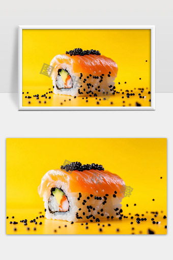 美味三文鱼寿司黑鱼子点缀鲜香诱人