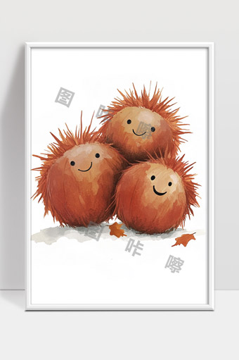 可爱卡通栗子形象三颗笑脸秋季插画