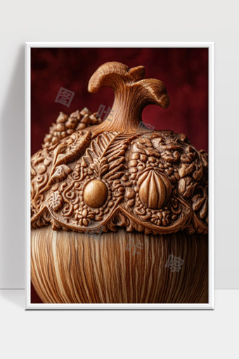 精雕细琢的木制橡果艺术品展现自然之美