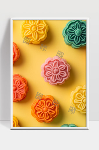 多彩精致花纹月饼传统节日美食摆盘