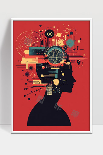 抽象思维与科技融合的人类大脑侧影图像