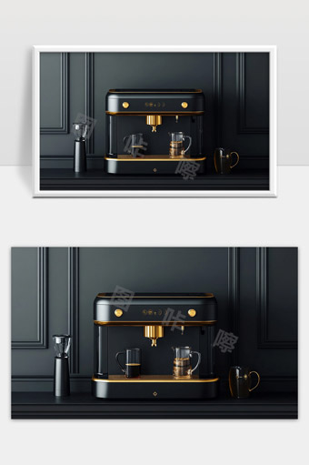 黑金色现代家用智能咖啡机优雅静物展示