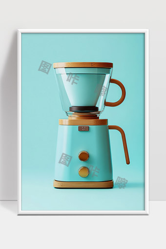现代简约风格蓝色咖啡机家用智能电动咖啡壶设计