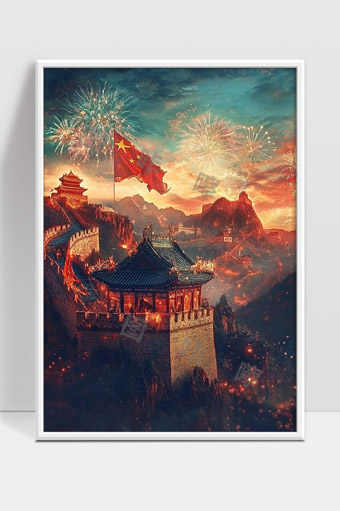 辉煌中华庆国庆长城烟花夜景壮丽美丽