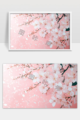 粉色背景下盛开的樱花枝头春天美景