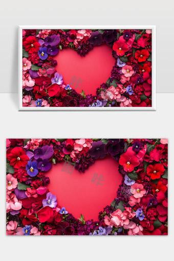 心形花环浪漫多彩鲜花布置背景