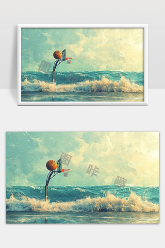 海浪中的篮球架与运动梦想的奇妙融合