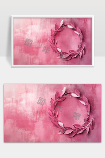 粉色背景创意花环装饰温馨浪漫唯美意境画面