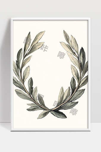 古典手绘橄榄叶花环自然植物装饰图案