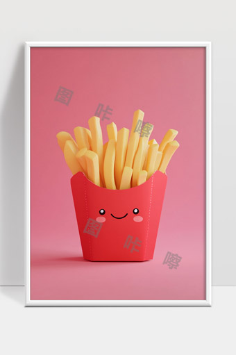 可爱卡通笑脸薯条红色包装趣味创意摆件