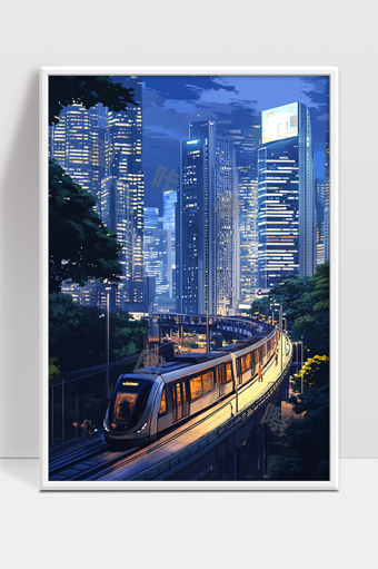 繁华都市夜景下现代轨道交通的魅力展示