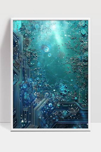 未来科技感蓝绿色芯片电路板微观结构