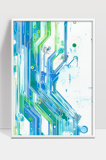 科技感蓝绿电路板抽象艺术背景设计