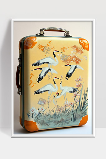 复古风格仙鹤图案旅行箱精美工艺设计展示