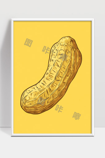 手绘风格花生坚果单颗黄色背景插画