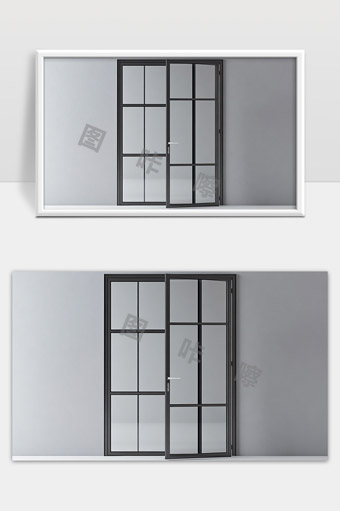 现代简约黑色金属框玻璃门室内设计效果图