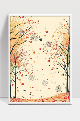 秋日落叶纷飞唯美自然风景插画