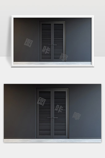黑色百叶窗双开门简约现代室内设计背景墙