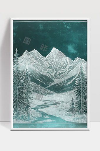 青山绿水间雪峰蜿蜒溪流宁静自然风光