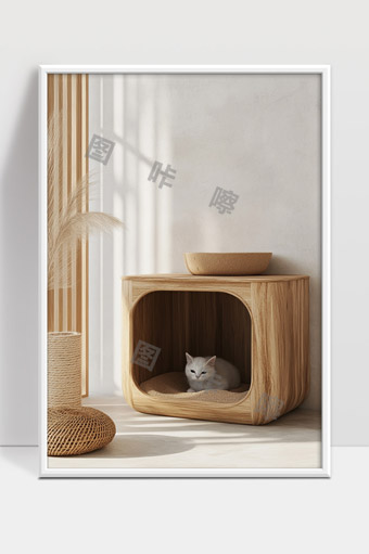 简约现代木质猫窝创意宠物休息区设计