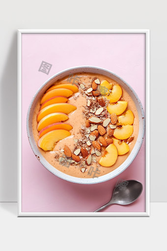 夏日健康营养杏桃奶昔碗配坚果燕麦