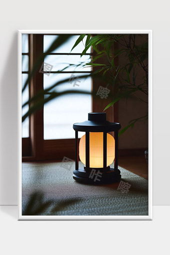 温馨日式和风室内灯光与绿色植物静谧氛围