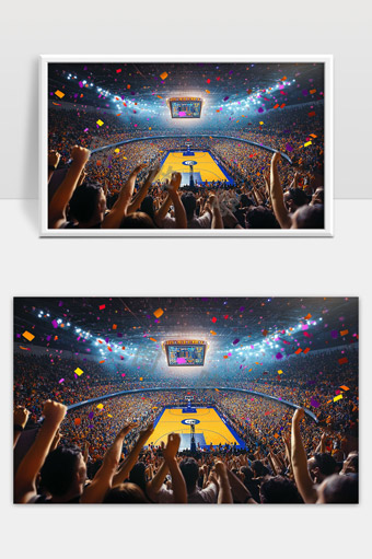 激情篮球比赛现场观众欢呼庆祝盛大体育赛事