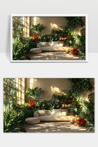 阳光室内绿植沙发休闲区自然舒适生活空间