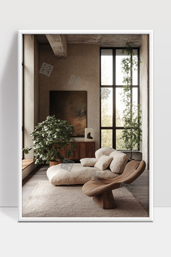 极简风格自然光客厅绿植装饰舒适现代家具设计