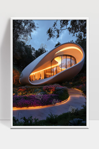未来感生态住宅夜景光影与自然融合美学设计