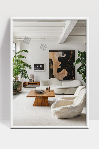 现代极简风格客厅温馨舒适自然绿植装饰