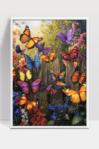 五彩斑斓蝴蝶飞舞环绕花园自然美景